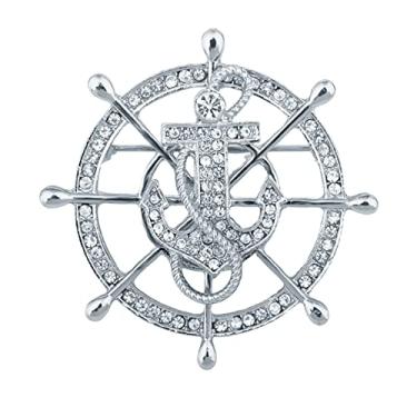 Imagem de Broche de leme de âncora de barco de prata dourada punk. Alfinetes de lapela legais para casacos. Joias de cristal de strass para decoração de broche masculino para gravata de smoking e cachecol.,