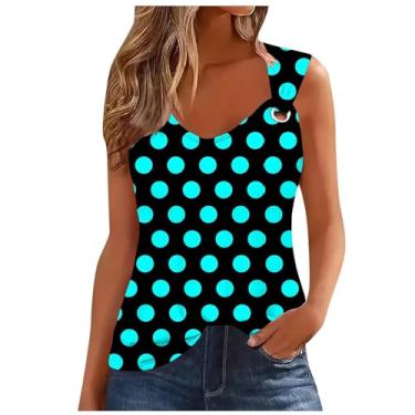 Imagem de Lainuyoah Camisetas femininas sem mangas casuais de verão com alça redonda e gola entalhada, casual, colorblock gradiente, moderna, G - azul, GG