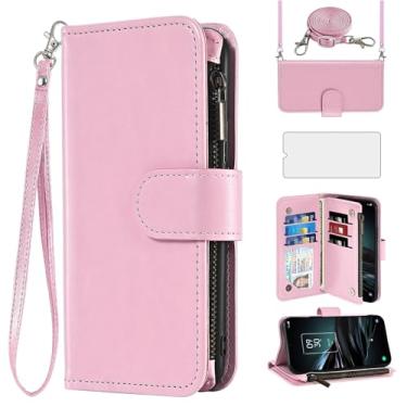 Imagem de Asuwish Capa de telefone para Alcatel TCL 4X 5G T601DL/20 A 5G T768S Capa de celular carteira com protetor de tela, alça transversal, zíper dobrável, porta-cartões, suporte para cartão TCL4X5G 4X5G