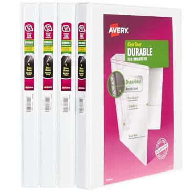 Imagem de Avery Fichários duráveis com 3 anéis para casa, material escolar, escritório ou organização, anel inclinado de 1,3 cm, pacote com 4 fichários brancos (03362)