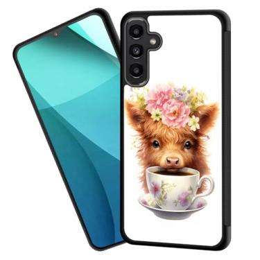 Imagem de ZQLPLZR Capa para Galaxy A35 5G, bordas antiderrapantes para pneus, design fofo, à prova de choque, proteção total, capa traseira preta para Samsung Galaxy A35 5G 6,6 polegadas 2024, flor de vaca