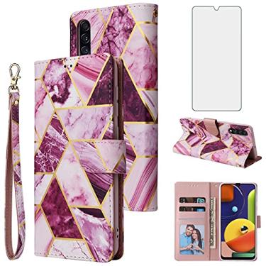 Imagem de Asuwish Compatível com Samsung Galaxy A50 A50S A30S Capa carteira de vidro temperado protetor de tela de couro suporte de cartão capas de telefone para Glaxay A 50 50S 30S Gaxaly S50 50A SM A505G roxo