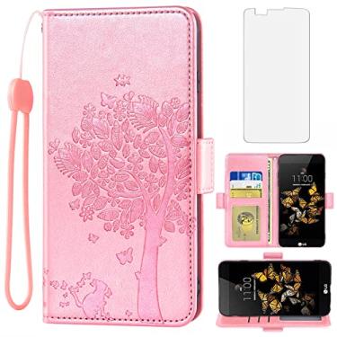 Imagem de Asuwish Capa carteira compatível com LG Phoenix 2/K7/Tribute 5/Escape 3/Treasure LTE/K8 2016 e protetor de tela de vidro temperado flip alça de pulso porta-cartão capa para celular para K371 K330 ouro