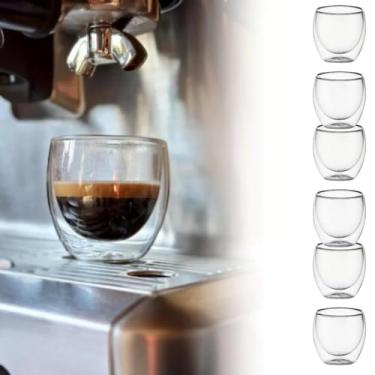 Imagem de Jogo Kit 6 Copos Duplo Xícara Para Café Conjunto Parede Dupla Camada Sem Alça Vidro Borossilicato 80ml Suco Refrigerante Chá