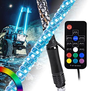 Imagem de True Mods 2 peças de 60 cm espiral RGB LED Chicote luz para UTV ATV [controle remoto sem fio] Bandeira à prova d'água com luz LED chicote antena vara vara para RZR Can-Am Polaris SxS 4x4 Quad Dune