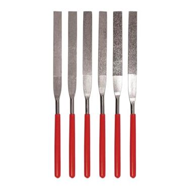 Imagem de SE 74330DF Conjunto de lixa de grão de diamante plano de 6 peças - Grão múltiplo para metais, vidro, pedras - comprimento de 18 cm, superfície de diamante de 5 cm, alças redondas - Inclui bolsa de PVC