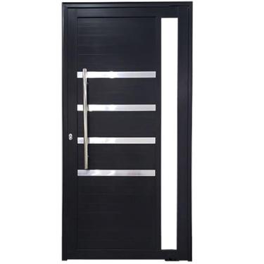 Imagem de Porta de Alumínio Pivotante Preto Com Puxador, Friso e Visor Linha 30 