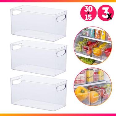 Imagem de Kit 3 Cesto Caixa Organizadora de Geladeira 30x15x15 Transparente Acrí