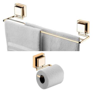 Imagem de Kit Banheiro 2 Peças Porta Toalha Toalheiro 45cm Suporte Papel Higiêni