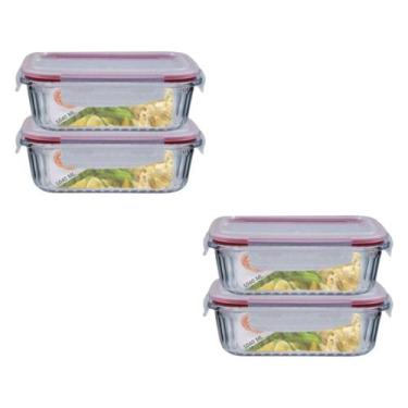 Imagem de Jogo 4 Potes Vidro Hermético Retangular Canelado 1040ml - Belo Vidro, 