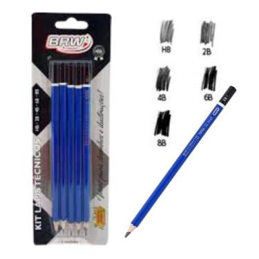 Imagem de Kit lápis técnicos para desenho 5 unidades brw hb 2b 4b 6b 8b lp0050