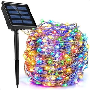 Imagem de Pisca Pisca Energia Solar 10m Colorido - Luzes LED Fio de Fada Decorativas Enfeite Festas jardins Prova D'água Luz De Natal Automático