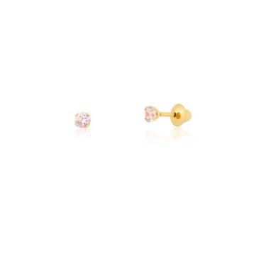 Imagem de Brinco Infantil de Ouro 18k com Pedra Rosa - Safira, Único