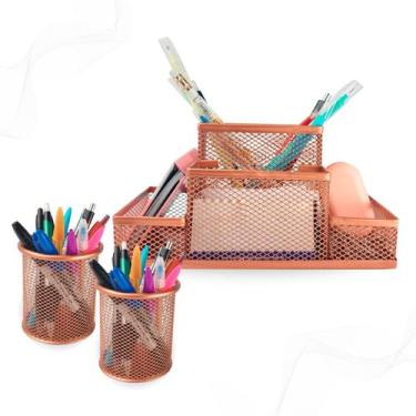 Imagem de Porta Caneta Lápis e Kit Organizador de Mesa Porta Treco Rose Gold - M