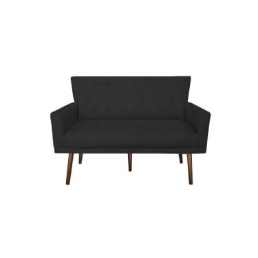 Imagem de Namoradeira Decorativa Aurora Suede Preto Pés Madeira Ms Decor - Mansã
