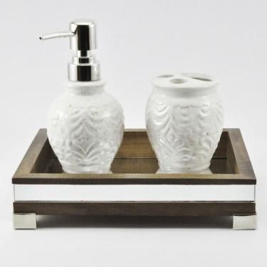 Imagem de Bandeja -P LUXO- Lavabo Banheiro Espelhada Pés metal Madeira cor Marro