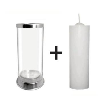 Imagem de Copo Porta Velas 7 Dias Vidro Alumínio + 1 Vela 7 Dias - Velas de Fáti