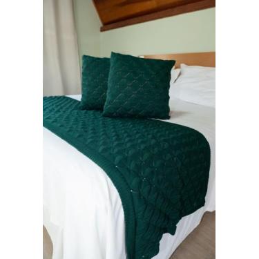 Imagem de Peseira Manta Tricot Cama Queen Decorativa 230x60cm com 2 Capas Almofa