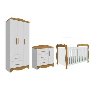 Imagem de Quarto Completo Bebê Provençal Clara Ls Moveis Peroba MDF, Branco amên