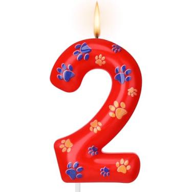 Imagem de Conelist Vela de Aniversário Número 2 Patas de Cachorro, Azul, Amarelo e Vermelho, Tema Patrulha Canina