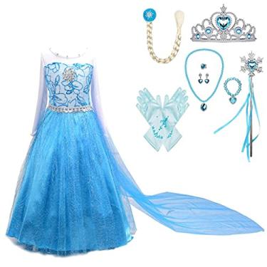 Imagem de Dressy Daisy Fantasia infantil de princesa do gelo para meninas, vestido de aniversário, Halloween, Natal, roupa de festa extravagante com cauda longa removível e acessórios tamanho 4-5T estilo E