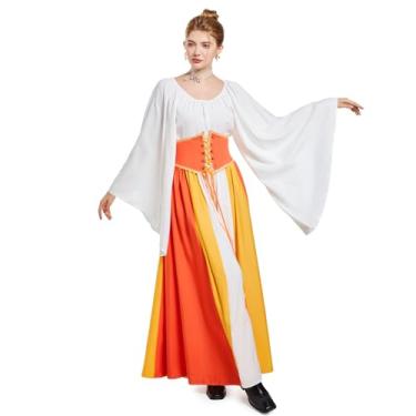 Imagem de Kahbin Women Renaissance Dress Medieval Faire Dress Trumpet Sleeves Gothic Costume Cosplay Gown Halloween Costumes (US, Alpha, X-Large, Regular, Regular, Yellow)