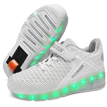 Imagem de Qneic Tênis de patins recarregável por USB, para meninos, meninas, crianças, presente, luzes de LED, patins, Roda única branca 28, 13 Little Kid