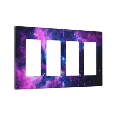 Imagem de Tampa decorativa para interruptor de luz quadriciclo para galáxia roxa, receptáculo de tomada, 4 grupos para quarto de meninas, decoração de quarto, design de quatro interruptores de luz