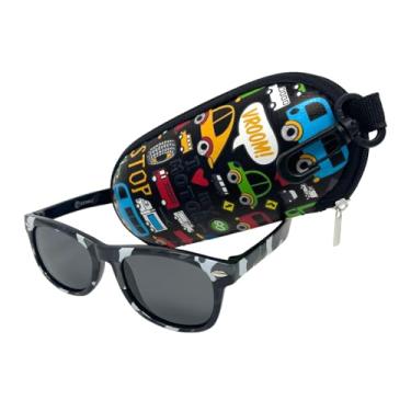 Imagem de EENALI Óculos de sol camuflados infantis polarizados UV400 para meninos com armação inquebrável e capa protetora de encaixe, preto, Preto