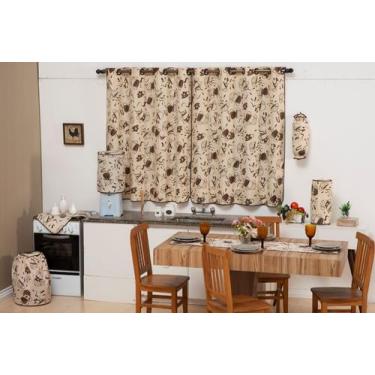Imagem de Kit Jogo De Cozinha Com Cortina 9 Peças Estampado Modelo Novo Galo Gal