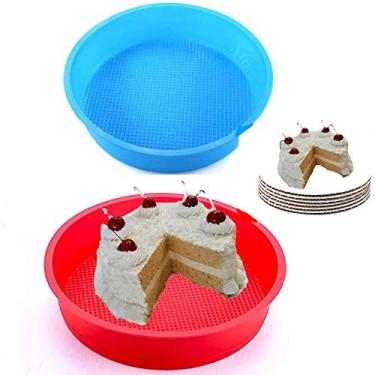 Imagem de Conjunto de 2 formas de bolo redondas de silicone para assar bolos de 23 cm para assar assadeiras redondas para assar formas de bolo para assar 23,6 cm x 5,7 cm redonda para bolo de silicone (2, 1 vermelho e 1 azul)