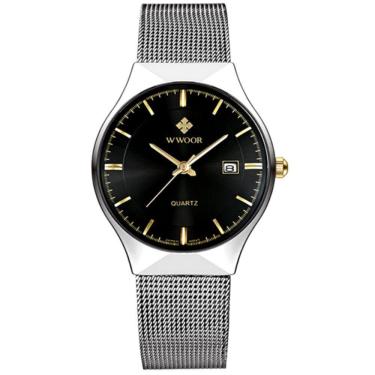 Imagem de Relógio Masculino Ultra Fino De Quartzo Minimalista Pulseira De Malha Impermeável Preto...