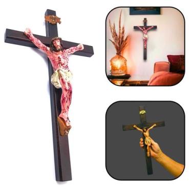 Imagem de Crucifixo De Parede Madeira Cristo Chagado Resina 40 Cm - FORNECEDOR 1