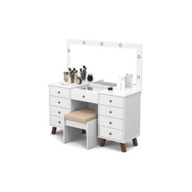 Imagem de Penteadeira 9 Gavetas com Espelho Camarim Branco Eloá - PATRIMAR, Bran