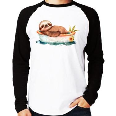 Imagem de Camiseta Raglan Ursinho Panda Relaxando Na Piscina Manga Longa - Foca 
