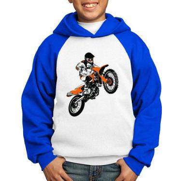 Imagem de Moletom Infantil Motocross Jump Laranja - Foca na Moda, Branco, Azul, 