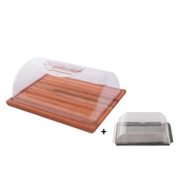 Imagem de Tábua Migalheira de Corte Porta Pães e Bolos com Cupula e Mantegueira 