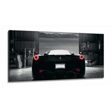 Imagem de Quadros Decorativos Ferrari Preta em Tecido Canvas 130x60 - Wall Frame