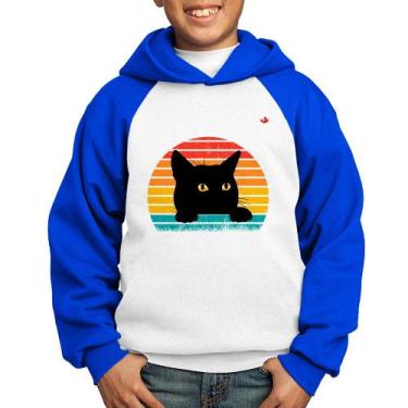 Imagem de Moletom Infantil Gato Vintage Sunset - Foca na Moda, Branco, Azul, 12