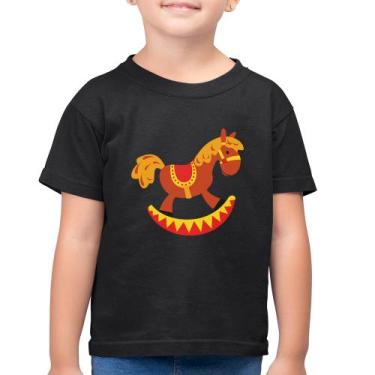 Imagem de Camiseta Algodão Infantil Cavalo Balanço - Foca na Moda, Preto, 4