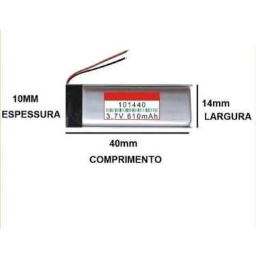 Imagem de Bateria  3,7v 610mah 10mm X 14mm X 40mm 101440 2 Fios - KMIG