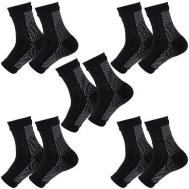 Imagem de Kit 5 pares meias compressão pretas alívia dor pés fascite plantar - S