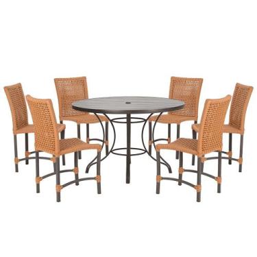 Imagem de Mesa Ascoli 120 Cm com 6 Cadeiras Cannes de Alumínio, Pintura Marrom e