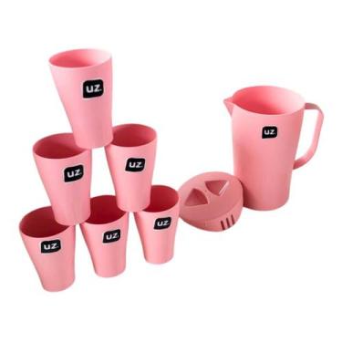Imagem de Jarra De Plástico Para Suco 2L + 6 Copos 300ML Uz Rosa