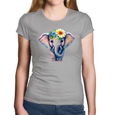 Imagem de Baby Look Algodão Elefante E Flores - Foca na Moda, Cinza, G
