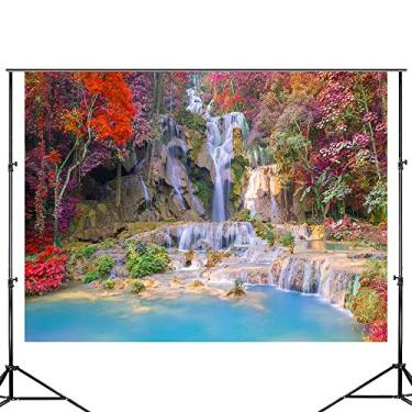 Imagem de DZJYQ 2 x 1,5 m Lindo colorido verde floresta árvore montanha paisagem natural linda cenário festa de aniversário fundo de fotografia de casamento cenário 460