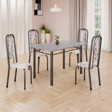 Imagem de Conjunto de Mesa Retangular 120x75cm Tampo Granito Ocre 4 Cadeiras Lav