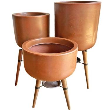 Imagem de Kit 3 Vasos Para Plantas e Decoração com Tripé de Madeira - Alpe & Ari