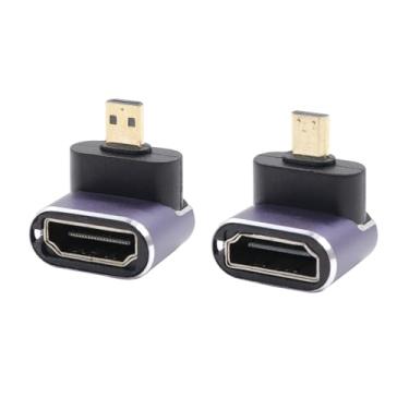 Imagem de RIIEYOCA Adaptador micro HDMI para HDMI com ângulo de 90 graus para cima e para baixo UHD 8K, extensor padrão de 48 Gbps de alta velocidade 2.1, micro HDMI macho para HDMI fêmea, suporte 8K @60Hz, 4K