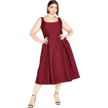 Imagem de City Chic Vestido plus size, vestido midi com gola quadrada Estella, Vermelho (Love Red), 46